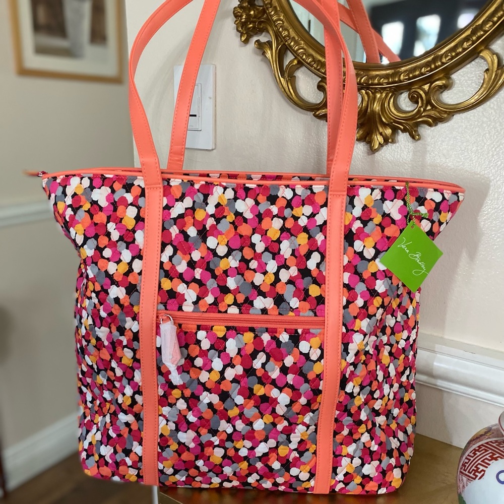 Vera Bradley Orange/Multi Polka Dot Print tote Bag